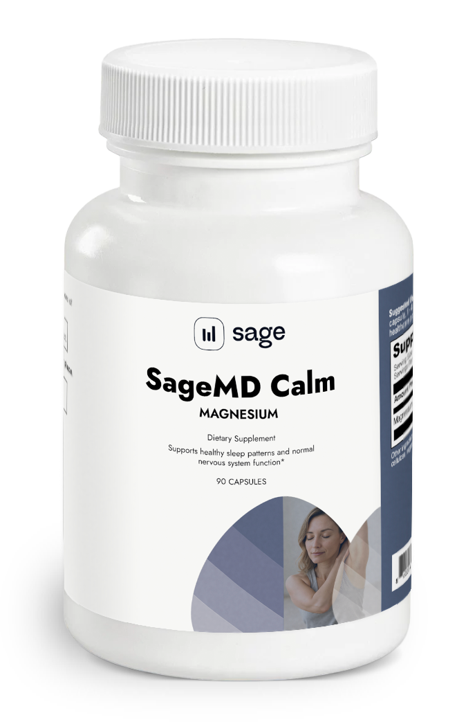SageMD Calm magnesium supplement bottle on a transparent background
