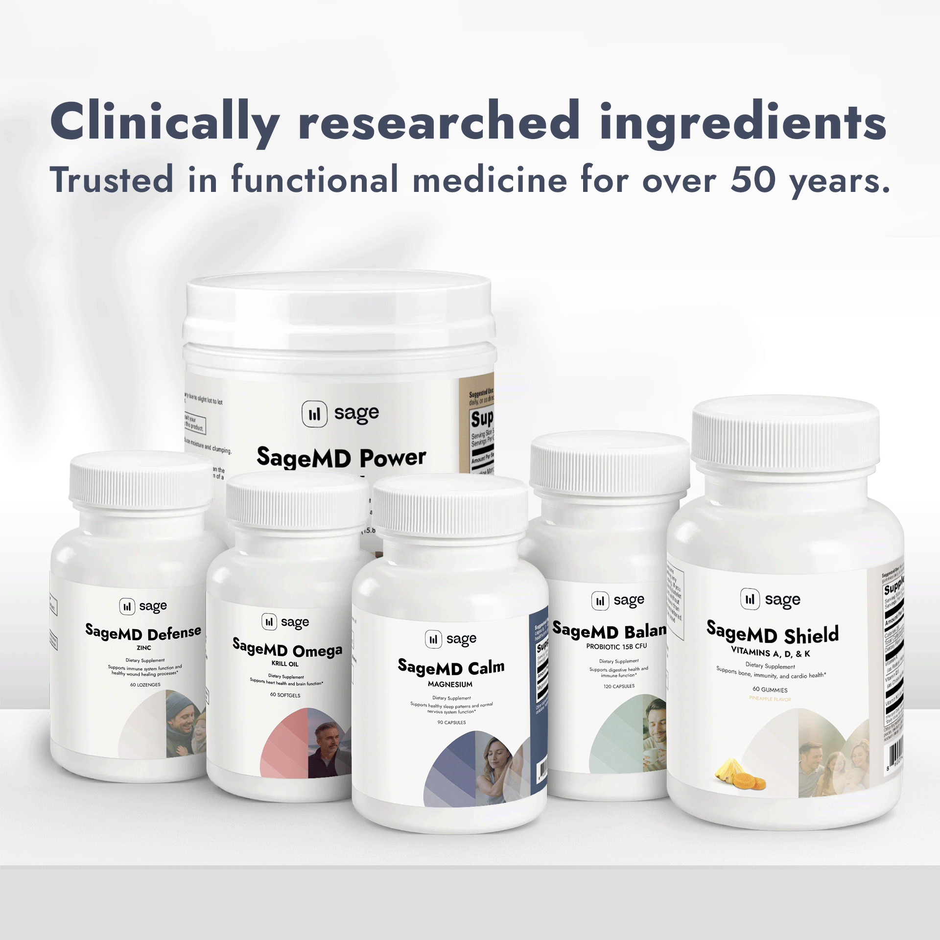 SageMD Supplement Product Lineup. Clinically researched ingredients, trusted in functional medicine for over 50 years.
