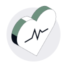 Isometric angle of a heart icon with a heart pulse line.