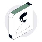 Isometric angle of a a square icon with a male symbol.