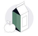 Cartoon illustration of a carton box with an apple on a white background