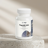 SageMD Calm magnesium supplement bottle on a light stone surface with a neutral background