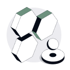 Green and white icon with 3 hexagon shapes in an isometric angle representing skin.
