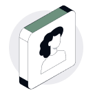 Isometric angle of a a square icon with a female symbol.